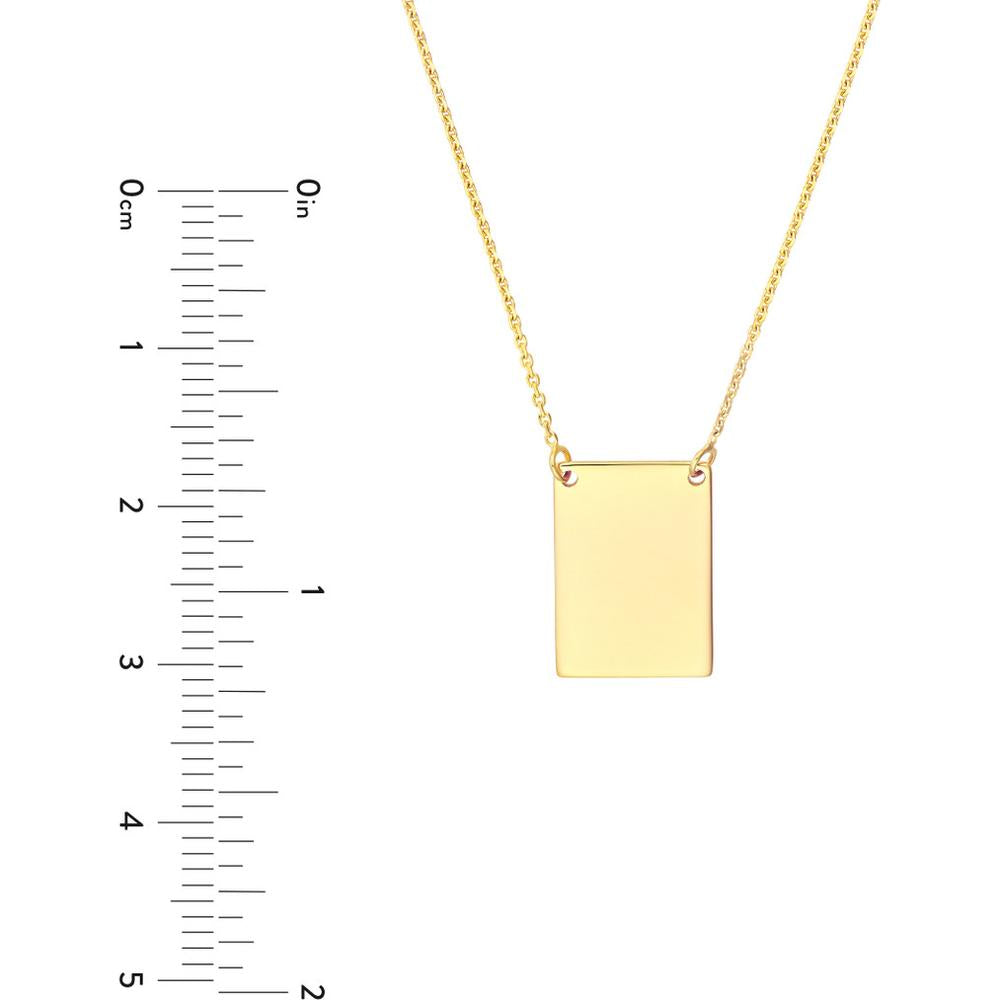 Olas d'Oro - 14K Yellow Gold Adjustable Engravable Rectangle Plate Necklace - 2.60 Grams Total Weight