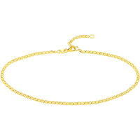 Olas d'Oro - 14K Yellow Gold Adjustable Flat Mariner Chain Anklet - 9-10 Inches, 1.93 Grams