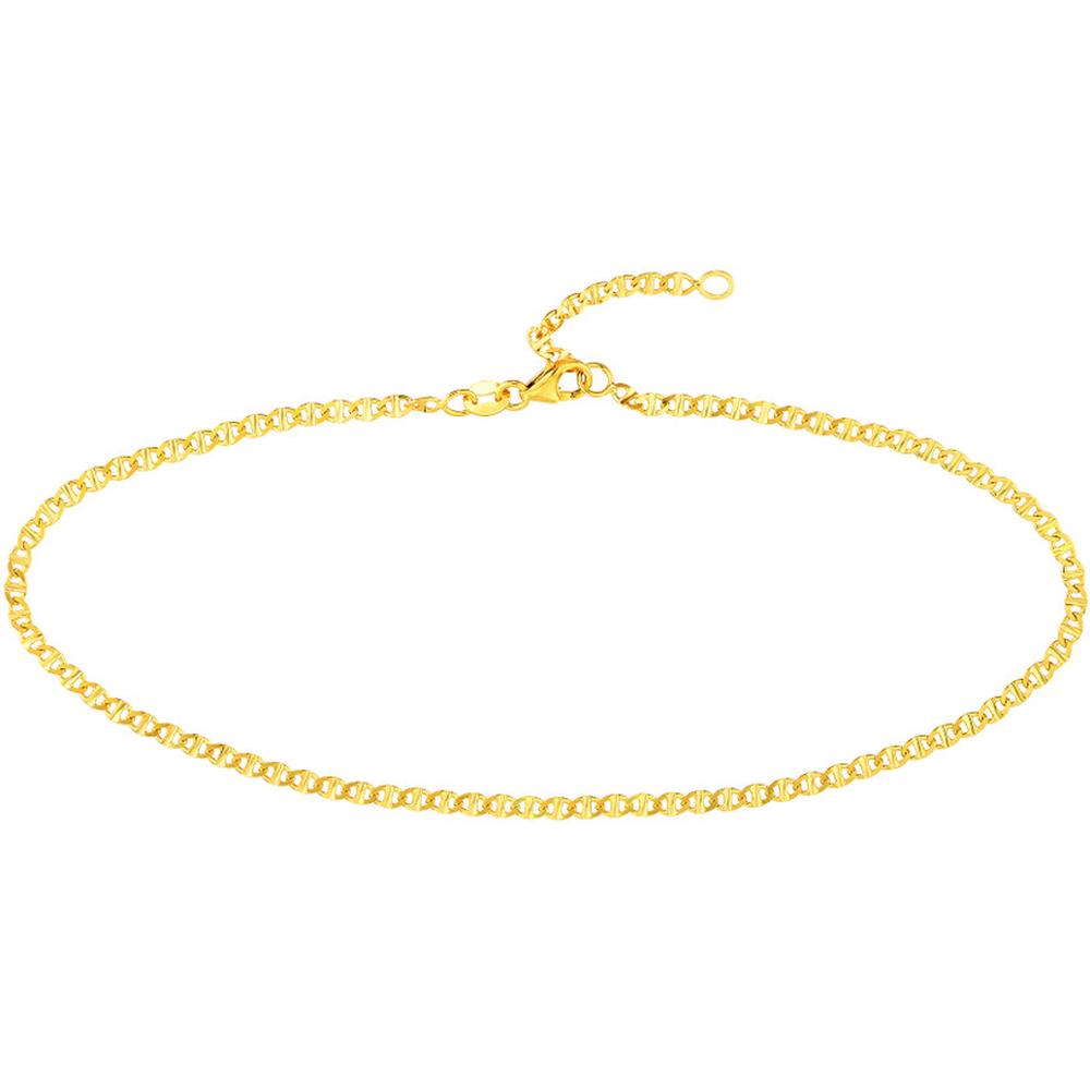 Olas d'Oro - 14K Yellow Gold Adjustable Flat Mariner Chain Anklet - 9-10 Inches, 1.93 Grams