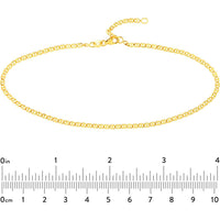 Olas d'Oro - 14K Yellow Gold Adjustable Flat Mariner Chain Anklet - 9-10 Inches, 1.93 Grams