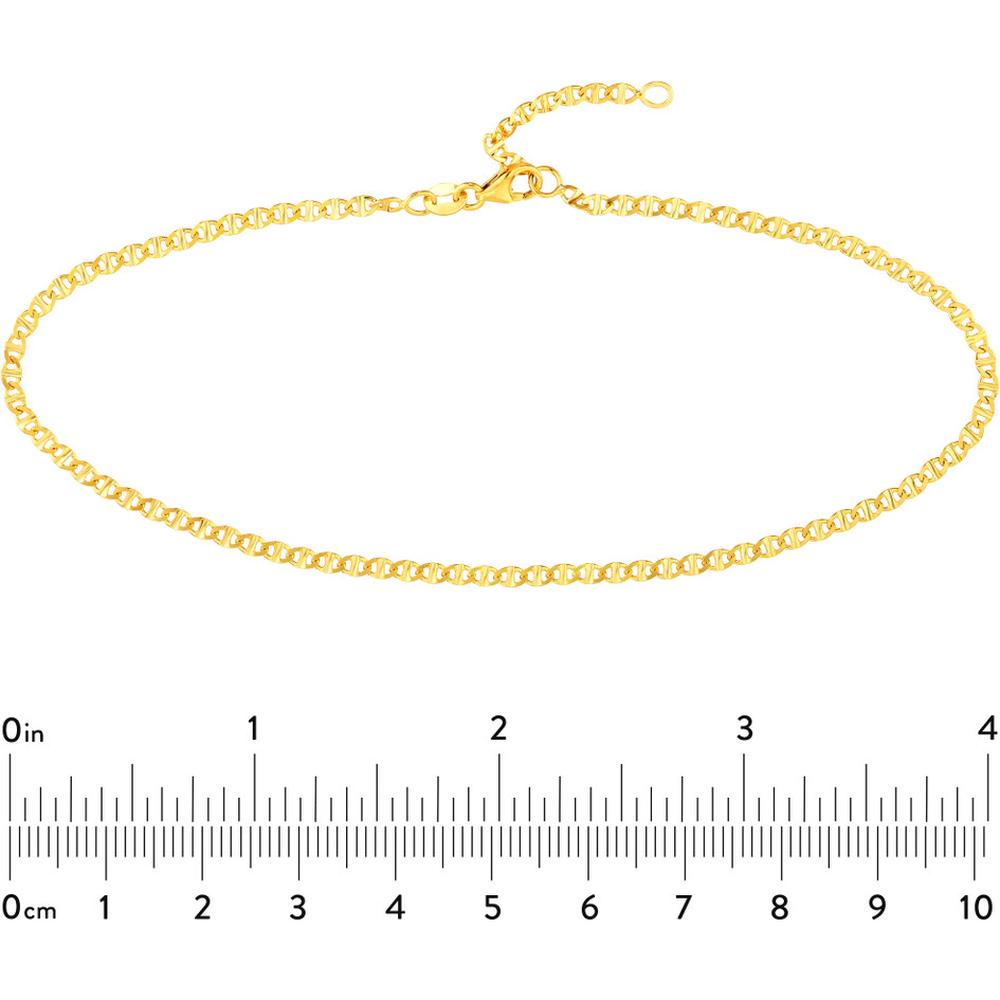 Olas d'Oro - 14K Yellow Gold Adjustable Flat Mariner Chain Anklet - 9-10 Inches, 1.93 Grams