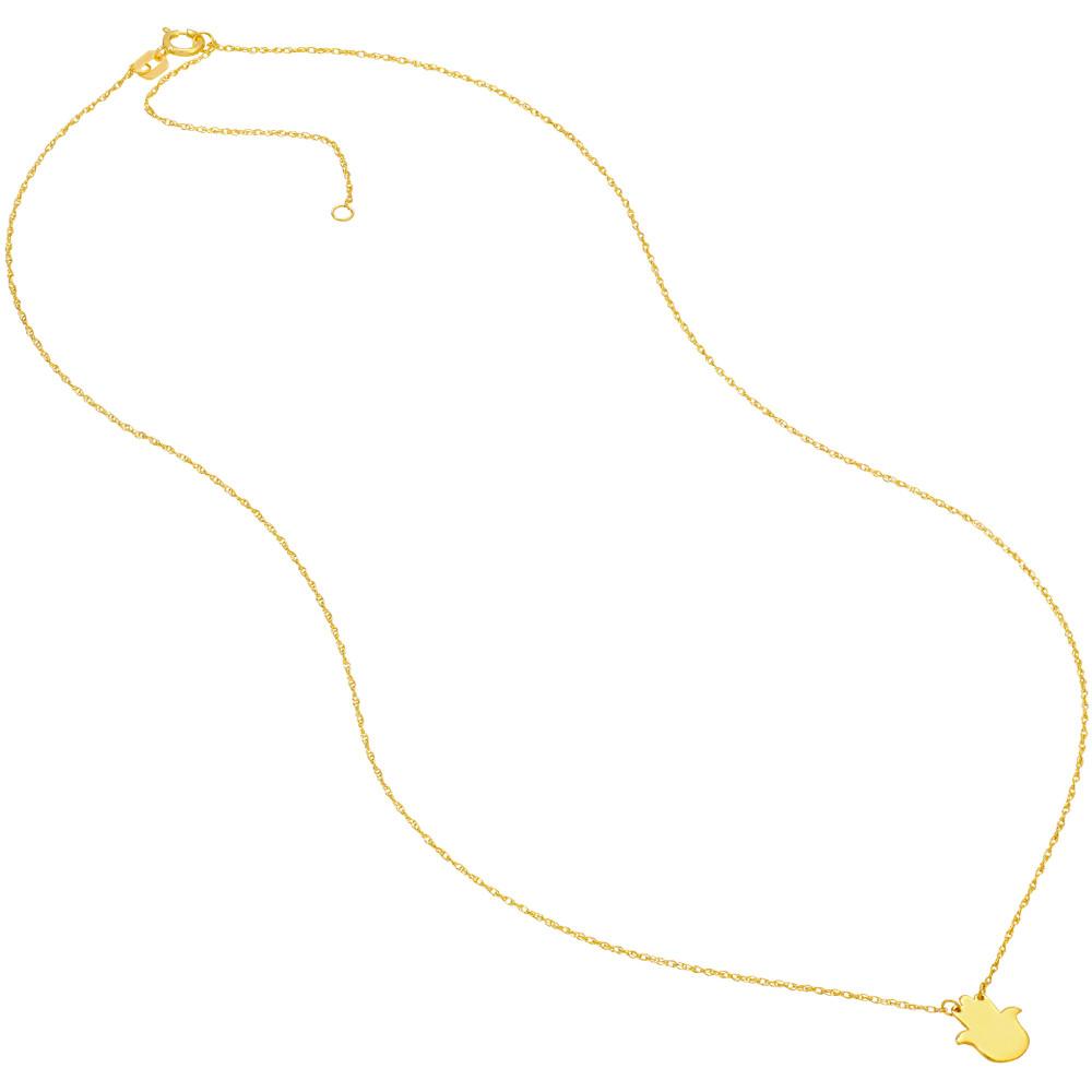 Olas d'Oro - 14K Yellow Gold Adjustable Hamsa Pendant Necklace - 1.00 Grams