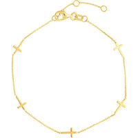Olas d'Oro - 14K Yellow Gold Adjustable Mini Cross Stations Bracelet - 1.15 Grams Total Weight