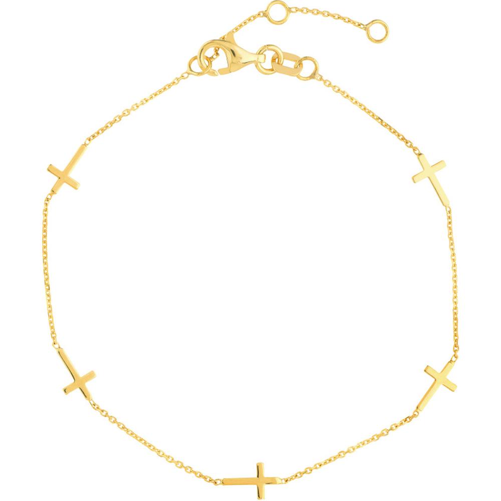 Olas d'Oro - 14K Yellow Gold Adjustable Mini Cross Stations Bracelet - 1.15 Grams Total Weight