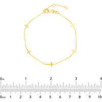 Olas d'Oro - 14K Yellow Gold Adjustable Mini Cross Stations Bracelet - 1.15 Grams Total Weight