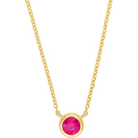 Olas d'Oro - 14K Yellow Gold Adjustable Necklace with 4mm Ruby Bezel Setting - 0.33 Carat Total Ruby Weight