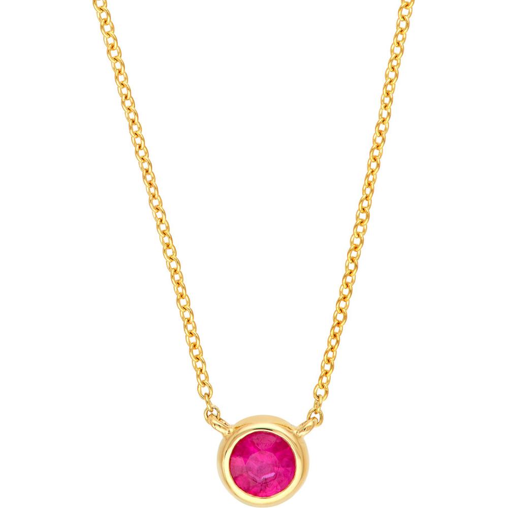 Olas d'Oro - 14K Yellow Gold Adjustable Necklace with 4mm Ruby Bezel Setting - 0.33 Carat Total Ruby Weight