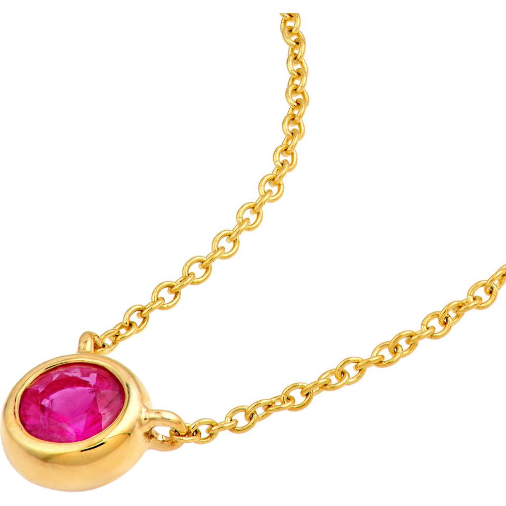 Olas d'Oro - 14K Yellow Gold Adjustable Necklace with 4mm Ruby Bezel Setting - 0.33 Carat Total Ruby Weight