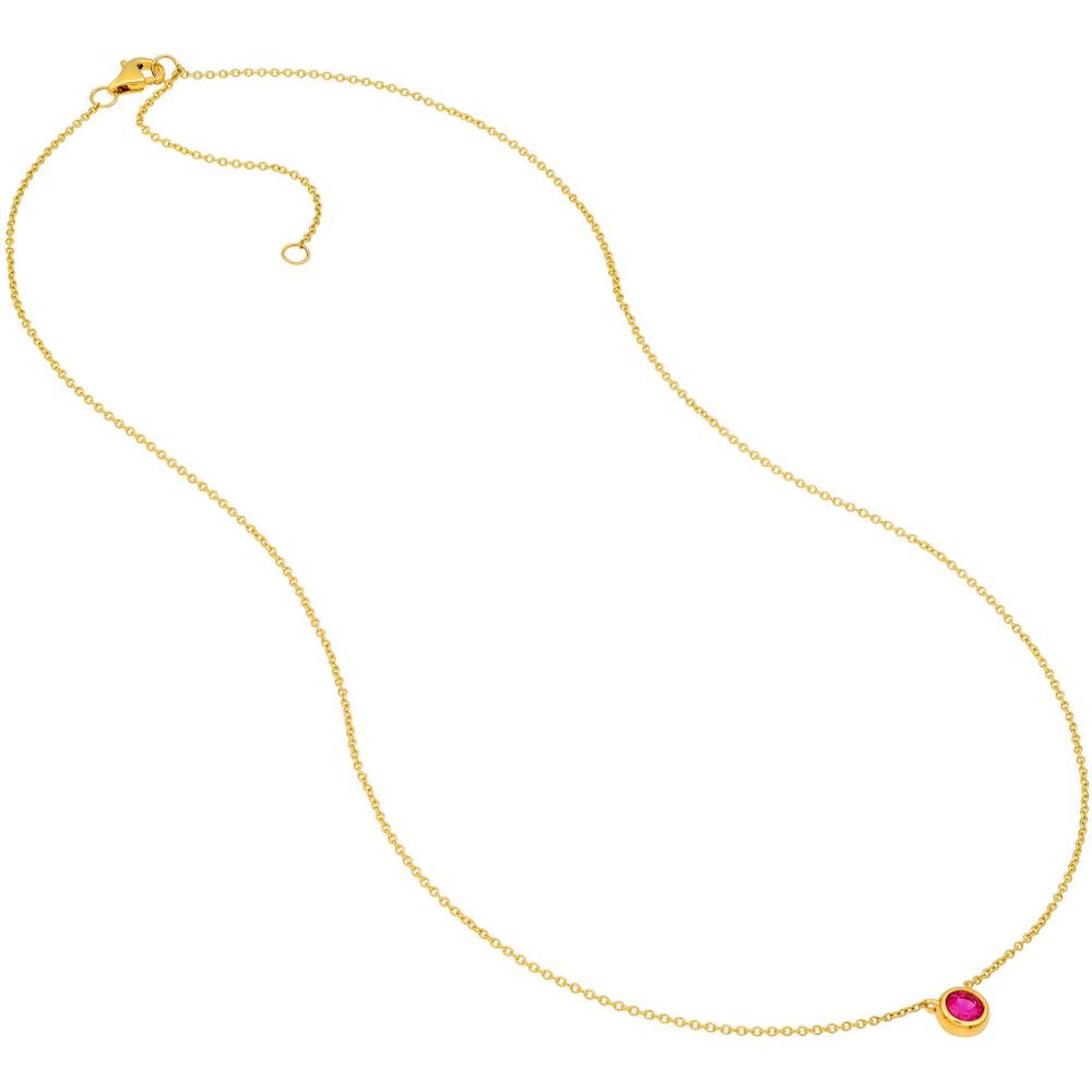 Olas d'Oro - 14K Yellow Gold Adjustable Necklace with 4mm Ruby Bezel Setting - 0.33 Carat Total Ruby Weight