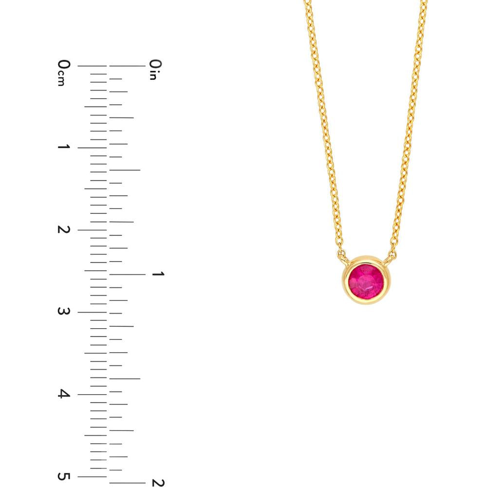 Olas d'Oro - 14K Yellow Gold Adjustable Necklace with 4mm Ruby Bezel Setting - 0.33 Carat Total Ruby Weight