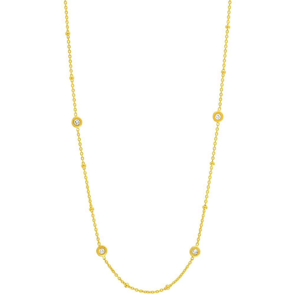 Olas d'Oro - 14K Yellow Gold Adjustable Necklace with Diamond Bezels - 0.27 Carat Total Diamond Weight