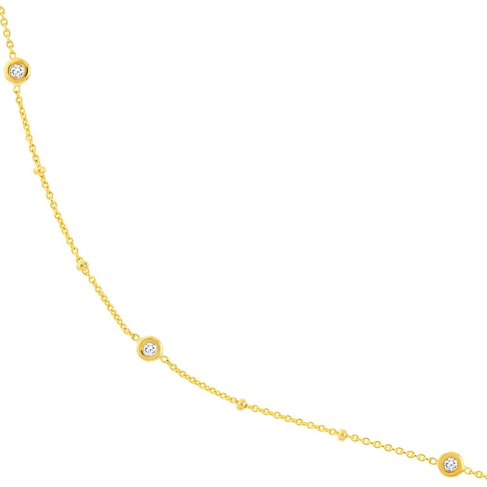 Olas d'Oro - 14K Yellow Gold Adjustable Necklace with Diamond Bezels - 0.27 Carat Total Diamond Weight