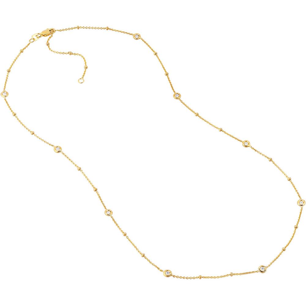Olas d'Oro - 14K Yellow Gold Adjustable Necklace with Diamond Bezels - 0.27 Carat Total Diamond Weight