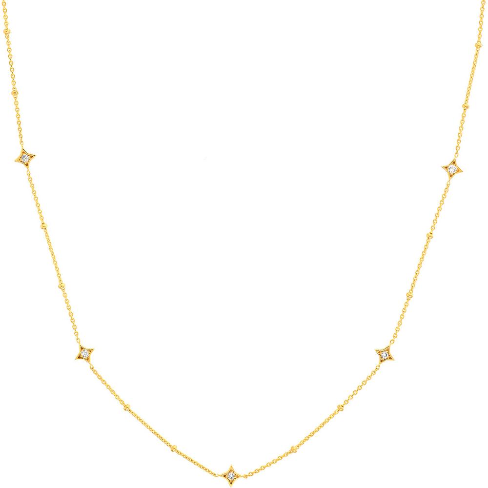 Olas d'Oro - 14K Yellow Gold Adjustable Necklace with Diamond Star Bezels - 0.27 Carat Total Diamond Weight