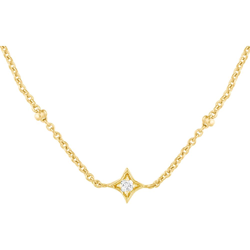 Olas d'Oro - 14K Yellow Gold Adjustable Necklace with Diamond Star Bezels - 0.27 Carat Total Diamond Weight