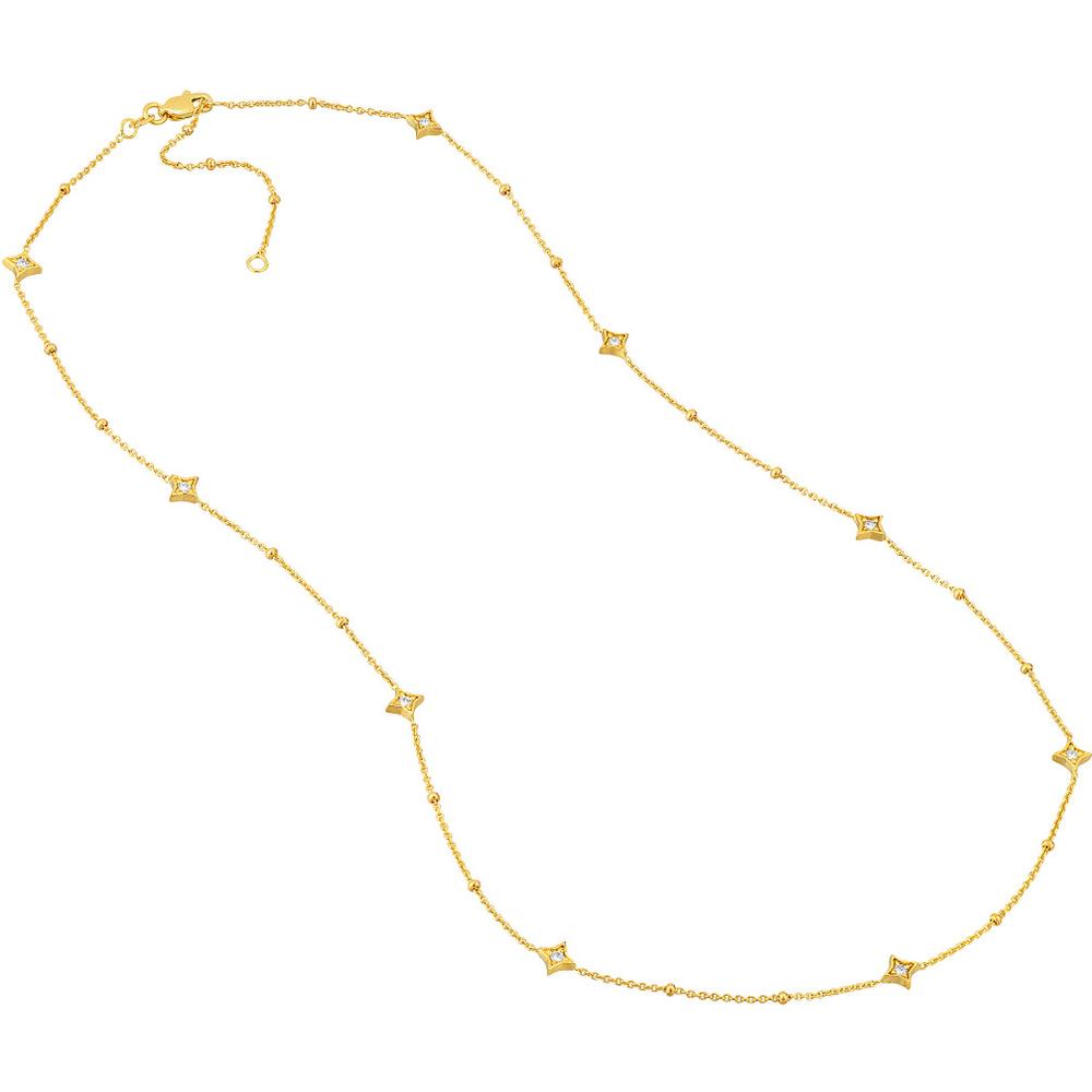Olas d'Oro - 14K Yellow Gold Adjustable Necklace with Diamond Star Bezels - 0.27 Carat Total Diamond Weight