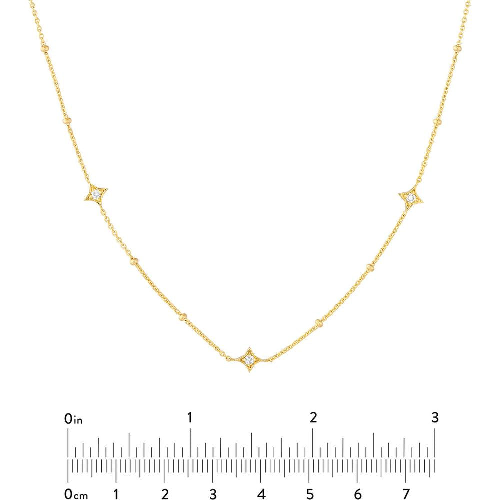 Olas d'Oro - 14K Yellow Gold Adjustable Necklace with Diamond Star Bezels - 0.27 Carat Total Diamond Weight