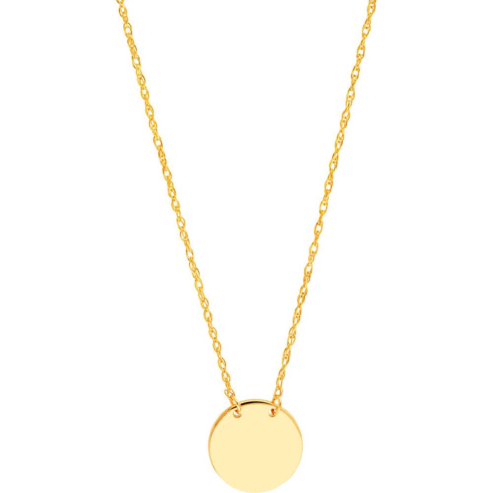 Olas d'Oro - 14K Yellow Gold Adjustable Pendant Necklace with Mini Disc for Engraving