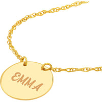 Olas d'Oro - 14K Yellow Gold Adjustable Pendant Necklace with Mini Disc for Engraving