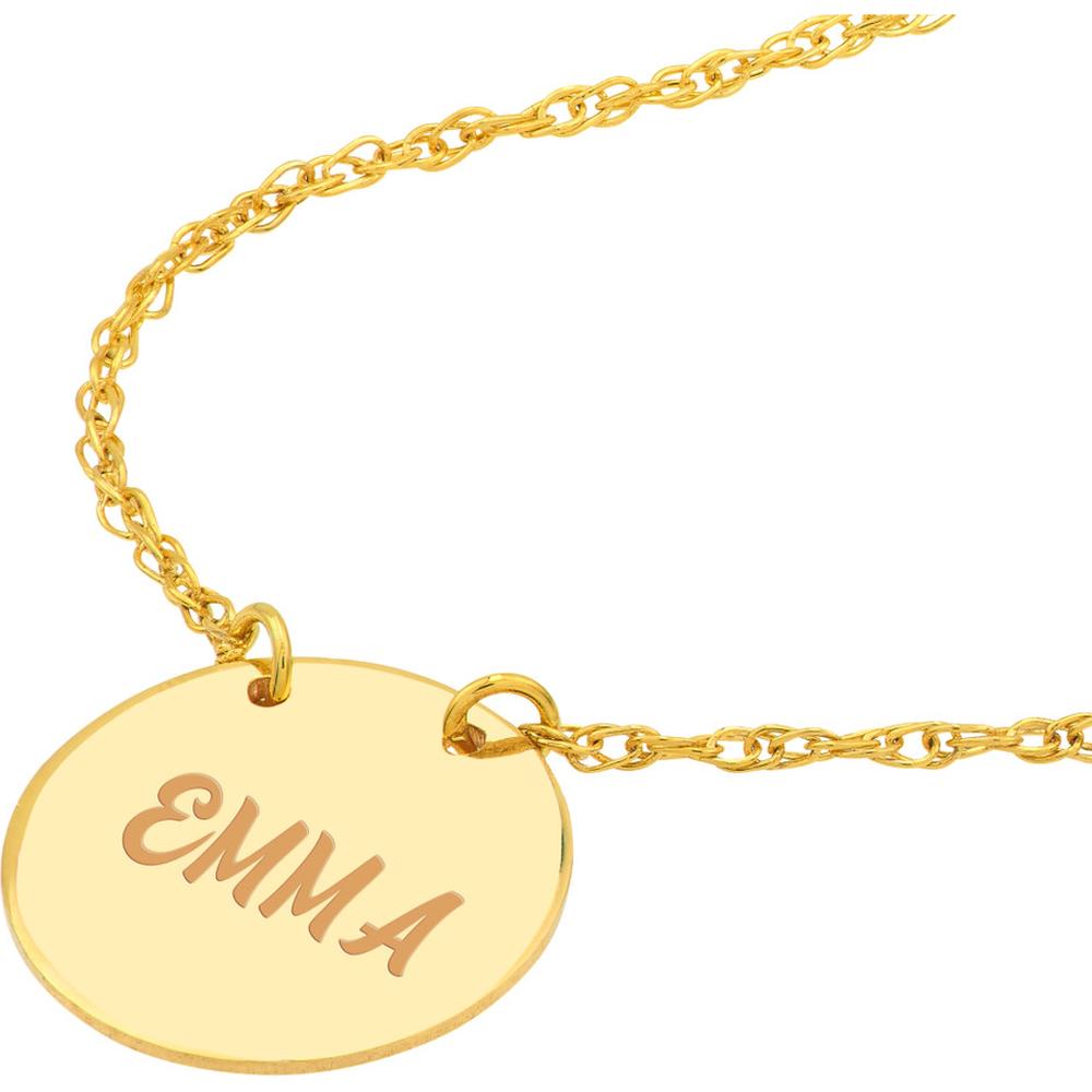 Olas d'Oro - 14K Yellow Gold Adjustable Pendant Necklace with Mini Disc for Engraving