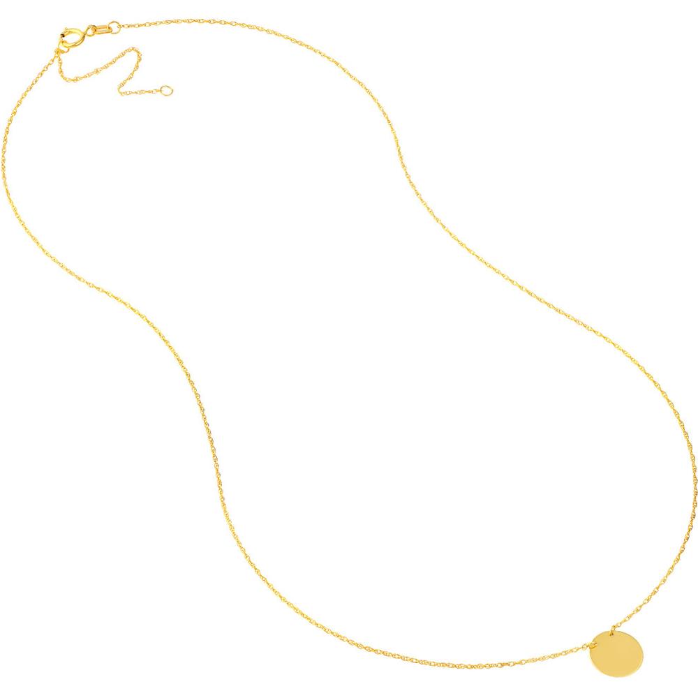 Olas d'Oro - 14K Yellow Gold Adjustable Pendant Necklace with Mini Disc for Engraving