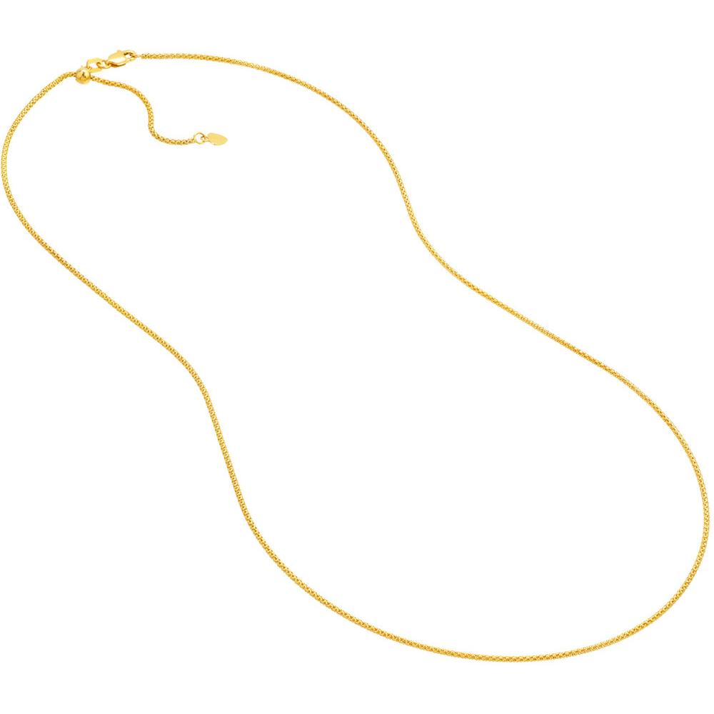 Olas d'Oro - 14K Yellow Gold Adjustable Popcorn Chain Necklace with Silicone Slider Bead - 22 Inch