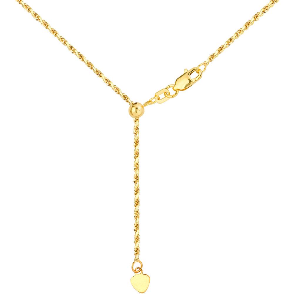 Olas d'Oro - 14K Yellow Gold Adjustable Rope Chain Necklace with Silicone Slider - 22" - 3.25 Grams