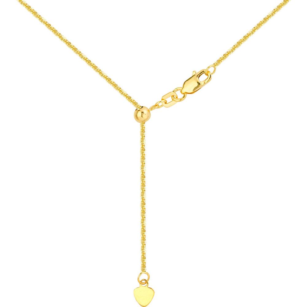 Olas d'Oro - 14K Yellow Gold Adjustable Sparkle Chain Necklace with Silicone Slider 22" Length, 2.94 Grams