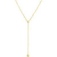 Olas d'Oro - 14K Yellow Gold Adjustable Y-Necklace with Two Bezel-Set Diamonds - 0.06 Carat Total Diamond Weight