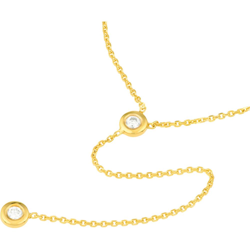 Olas d'Oro - 14K Yellow Gold Adjustable Y-Necklace with Two Bezel-Set Diamonds - 0.06 Carat Total Diamond Weight
