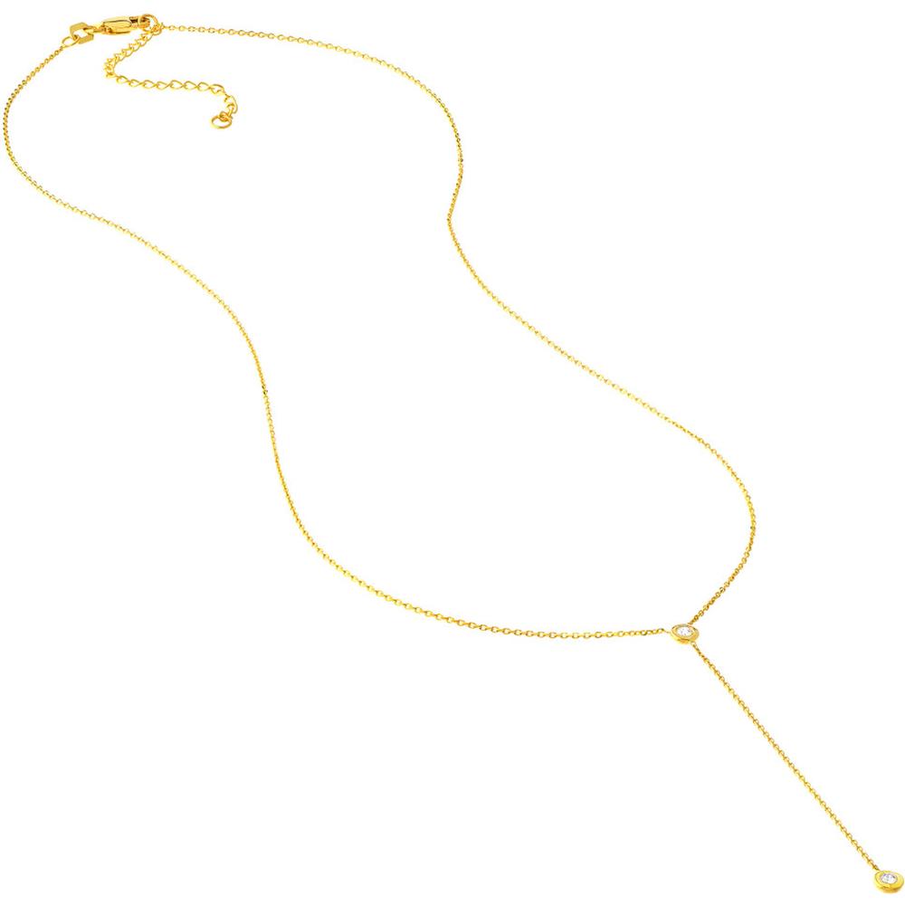 Olas d'Oro - 14K Yellow Gold Adjustable Y-Necklace with Two Bezel-Set Diamonds - 0.06 Carat Total Diamond Weight