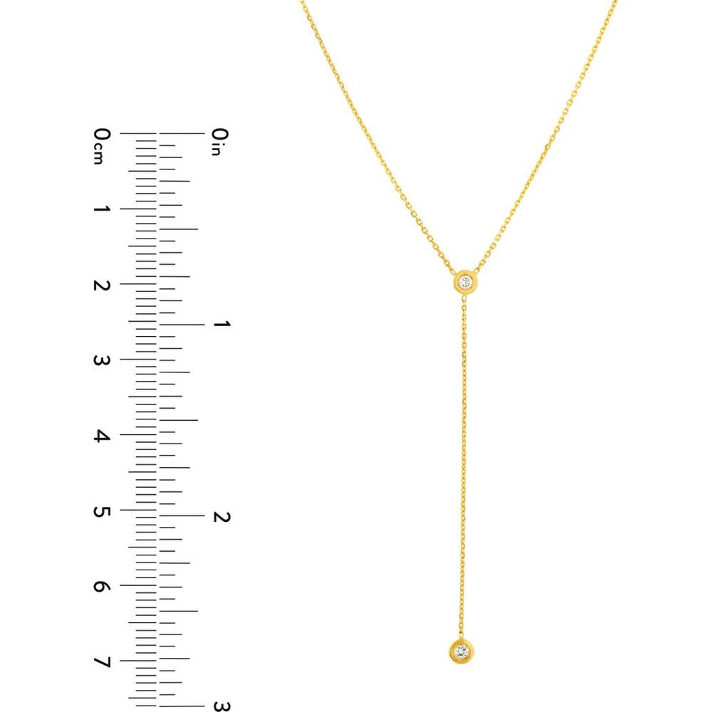 Olas d'Oro - 14K Yellow Gold Adjustable Y-Necklace with Two Bezel-Set Diamonds - 0.06 Carat Total Diamond Weight