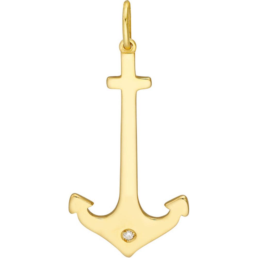 Olas d'Oro - 14K Yellow Gold Anchor Pendant with Diamond - 0.01 Carat Total Diamond Weight