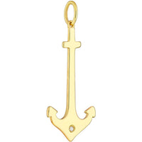 Olas d'Oro - 14K Yellow Gold Anchor Pendant with Diamond - 0.01 Carat Total Diamond Weight