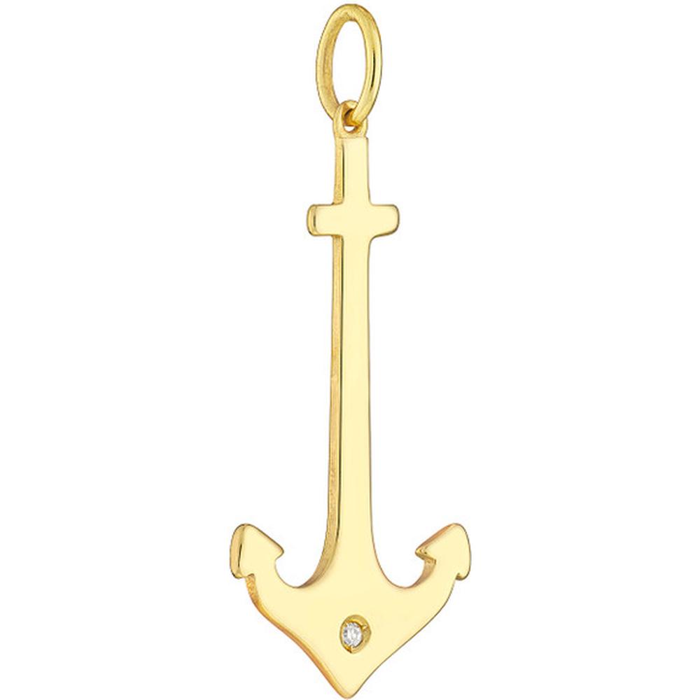 Olas d'Oro - 14K Yellow Gold Anchor Pendant with Diamond - 0.01 Carat Total Diamond Weight