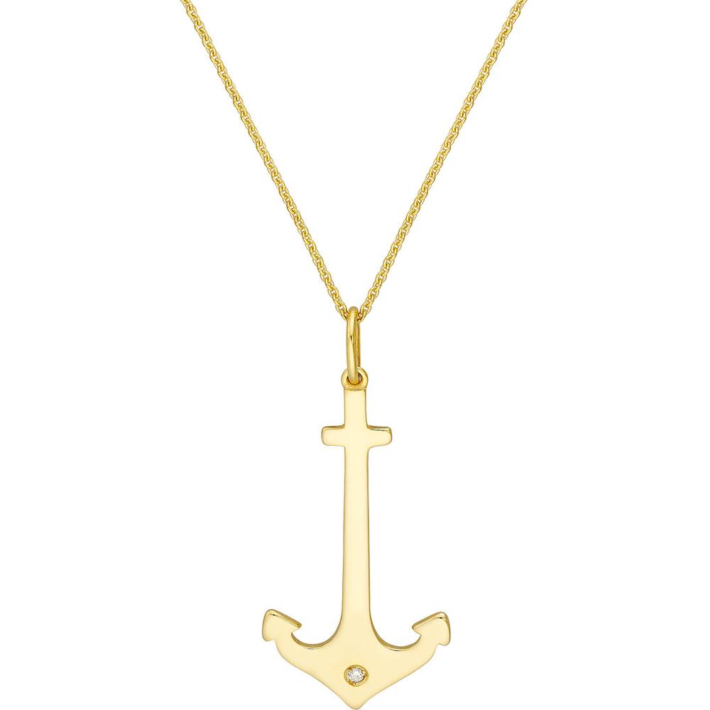 Olas d'Oro - 14K Yellow Gold Anchor Pendant with Diamond - 0.01 Carat Total Diamond Weight