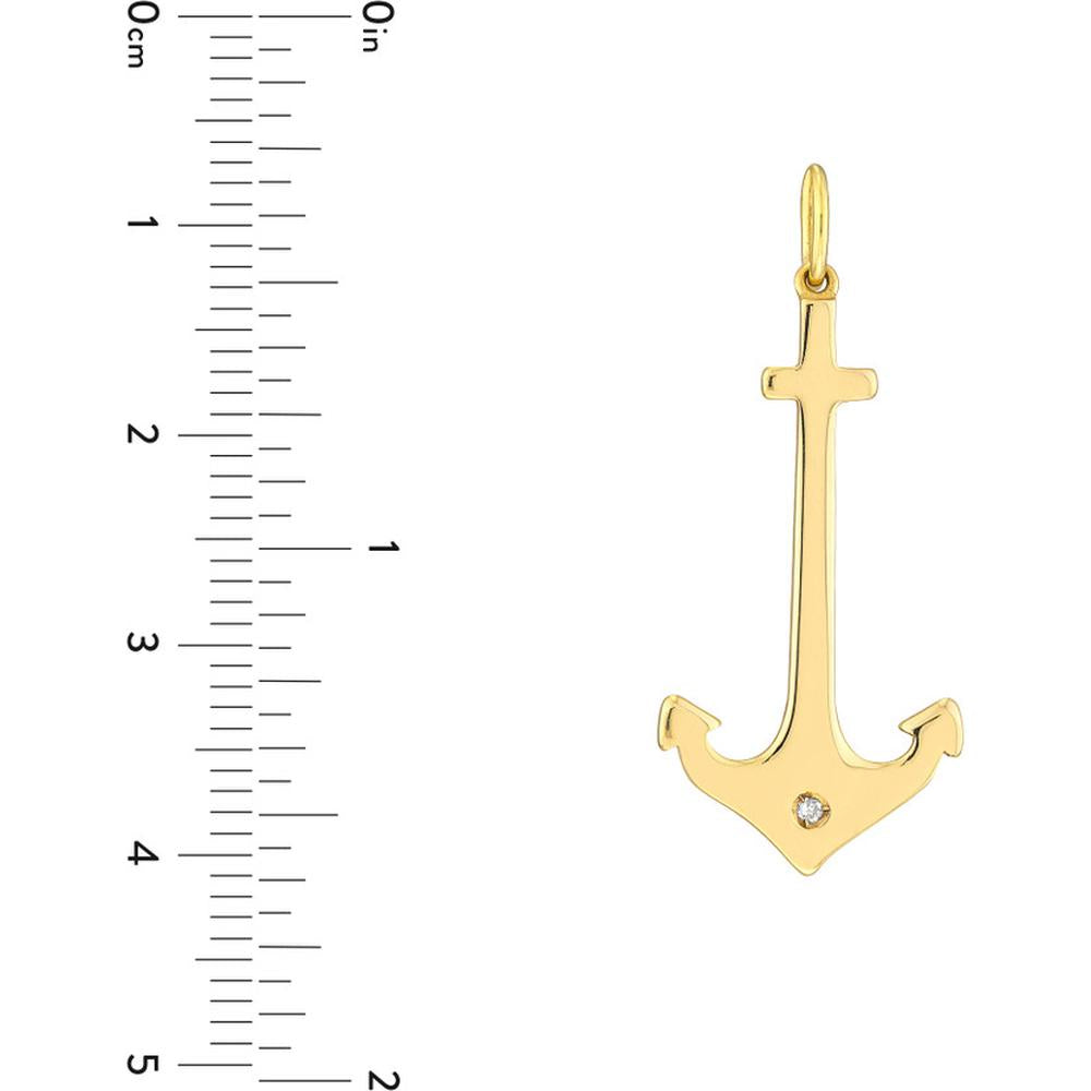 Olas d'Oro - 14K Yellow Gold Anchor Pendant with Diamond - 0.01 Carat Total Diamond Weight