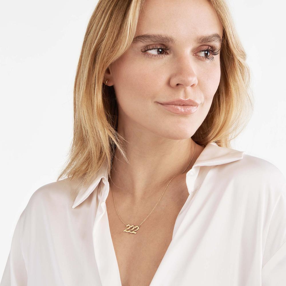 Olas d'Oro - 14K Yellow Gold Angel Number 222 Pendant Necklace - Alignment Symbol - Adjustable 16-18 Inches