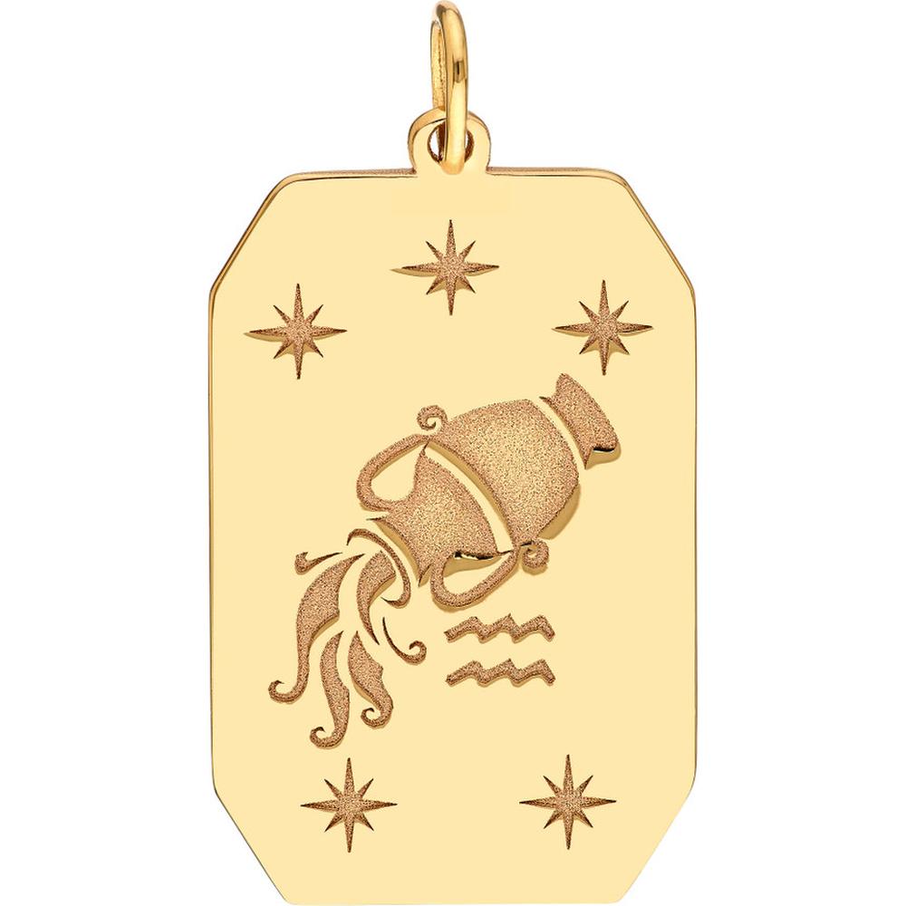 Olas d'Oro - 14K Yellow Gold Aquarius Zodiac Pendant with Star Engraving