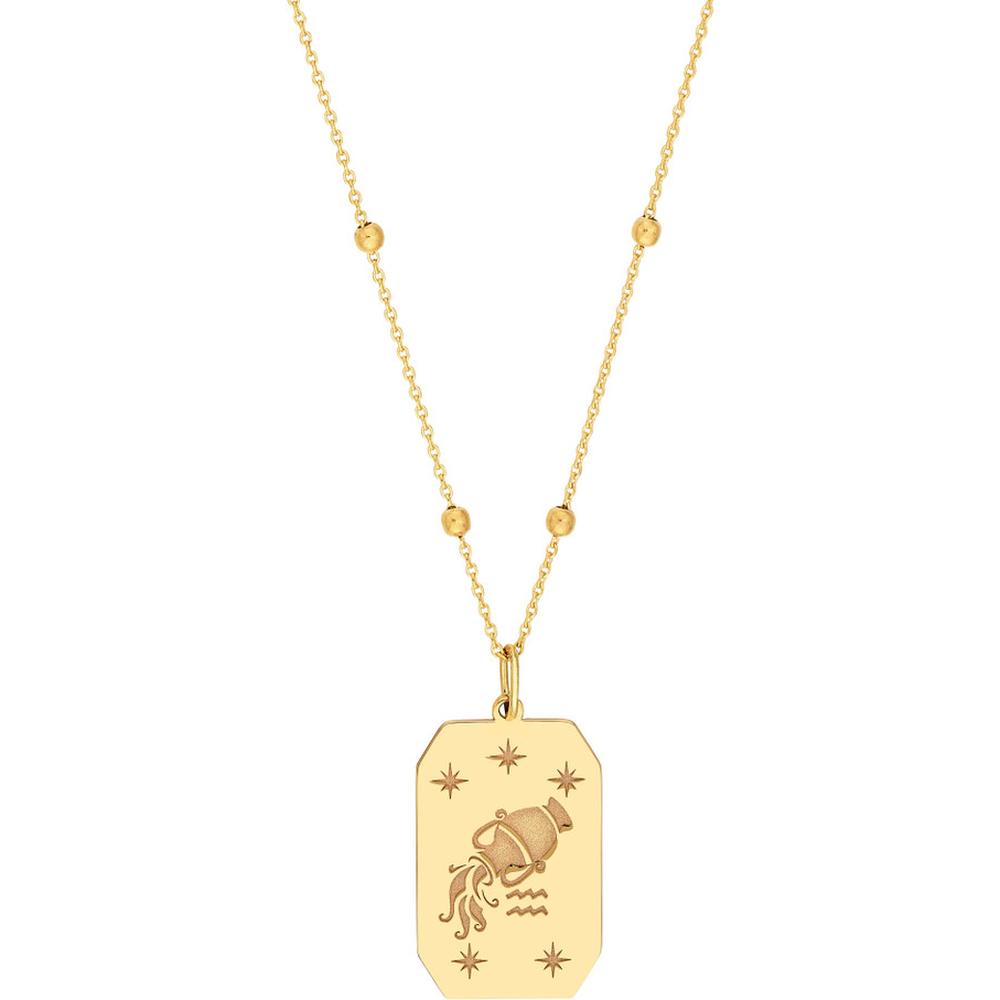 Olas d'Oro - 14K Yellow Gold Aquarius Zodiac Pendant with Star Engraving
