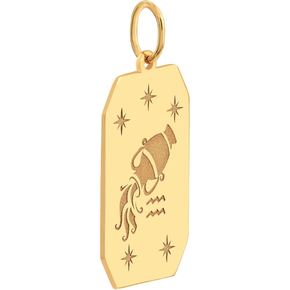 Olas d'Oro - 14K Yellow Gold Aquarius Zodiac Pendant with Star Engraving