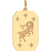 Olas d'Oro - 14K Yellow Gold Aries Engraved Zodiac Pendant with Star Detailing - 1.68 Grams