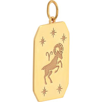 Olas d'Oro - 14K Yellow Gold Aries Engraved Zodiac Pendant with Star Detailing - 1.68 Grams