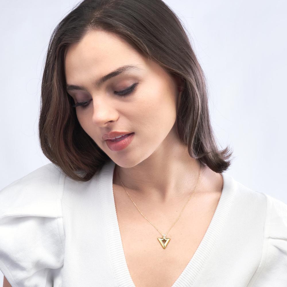 Olas d'Oro - 14K Yellow Gold Arrow Pendant Necklace with Diamond - 0.06 Carat Total Diamond Weight