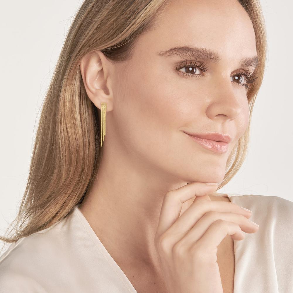 Olas d'Oro - 14K Yellow Gold Ascending Triple Snake Chain Drop Earrings with Textured Design