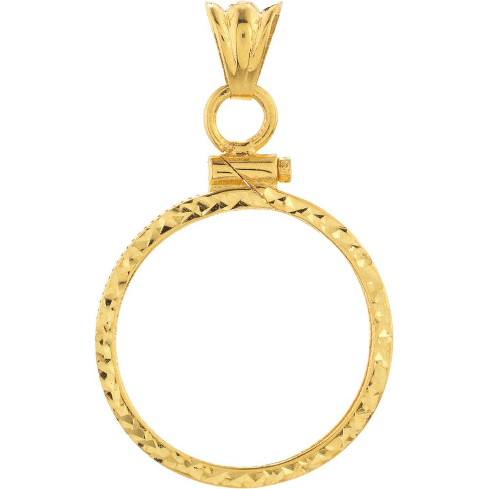 Olas d'Oro - 14K Yellow Gold Australian Kangaroo 1/4 Oz Coin Pendant with Diamond Cut Bezel