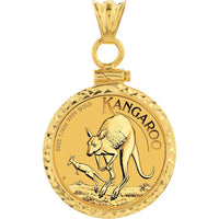 Olas d'Oro - 14K Yellow Gold Australian Kangaroo 1/4 Oz Coin Pendant with Diamond Cut Bezel