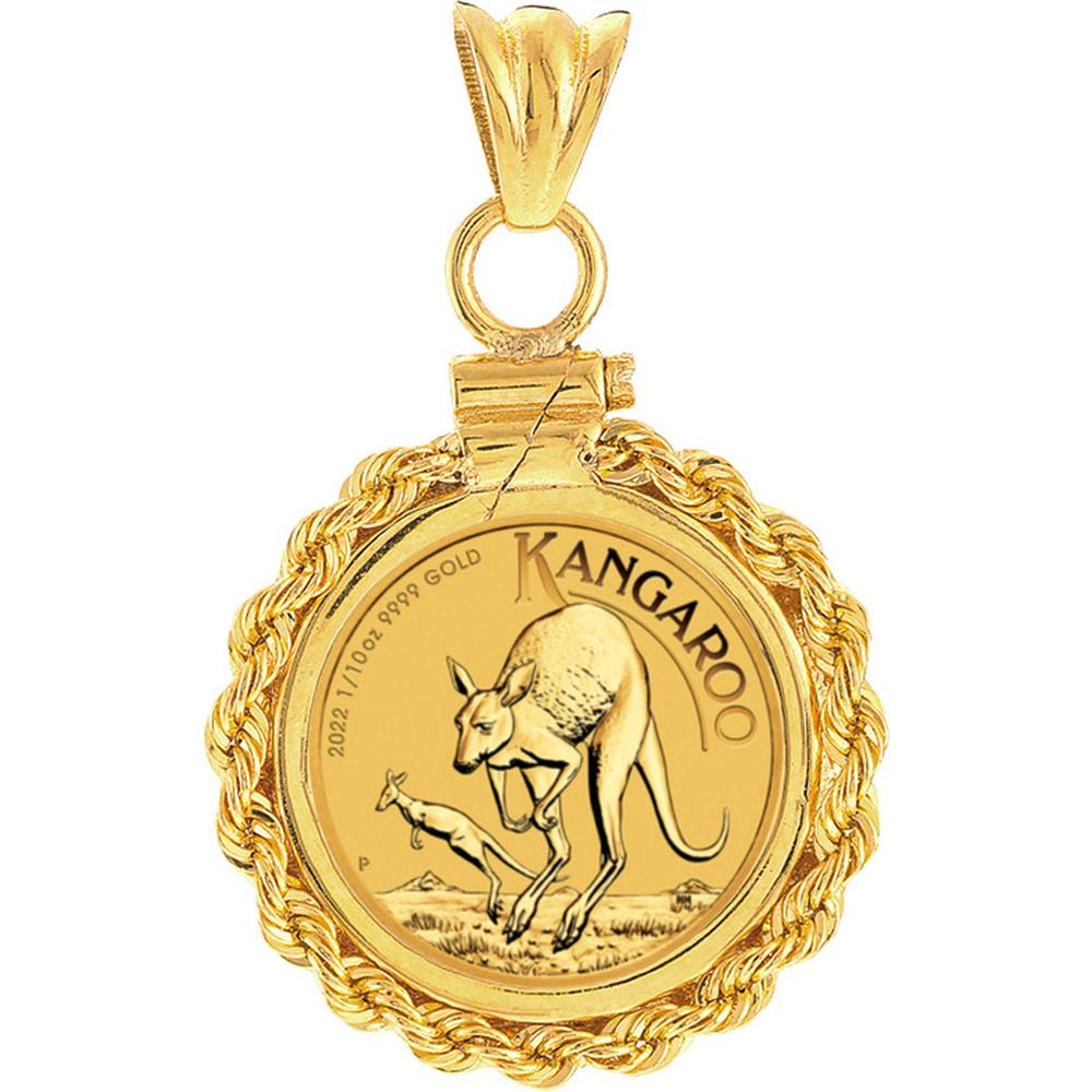 Olas d'Oro - 14K Yellow Gold Australian Kangaroo Coin Bezel Pendant - 2.38 Grams
