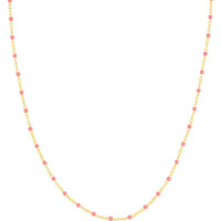 Olas d'Oro - 14K Yellow Gold Baby Pink Enamel Bead Piatto Chain 18" Necklace 1.59 Grams Average Weight