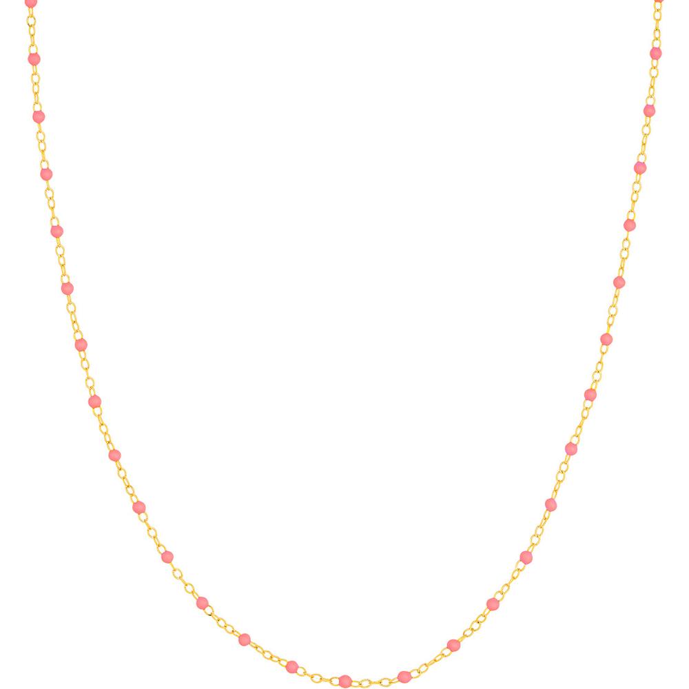 Olas d'Oro - 14K Yellow Gold Baby Pink Enamel Bead Piatto Chain 18" Necklace 1.59 Grams Average Weight